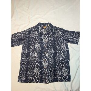 Vintage Caribbean Mens Hawaiian Shirt M Silk Blend 70/30 Button Loop Collar